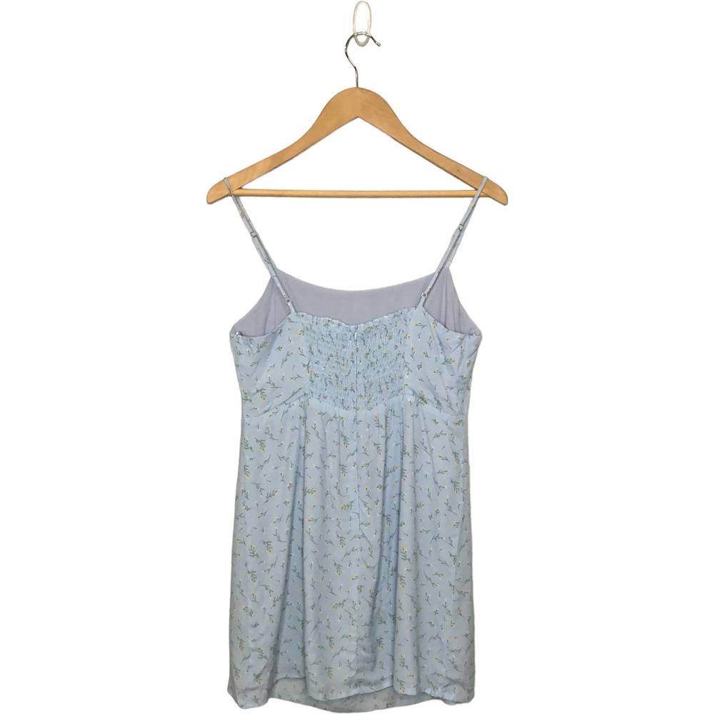 New Sophie Rue Floral Spaghetti Strap Smocked Lined Mini Dress Blue M - Picture 3 of 11